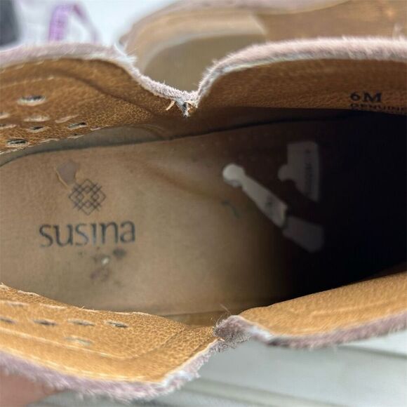 Susina Light Pink Purple Perforated Suede Bootie Size 6M Casual Fall Back Zipper - Picture 10 of 11